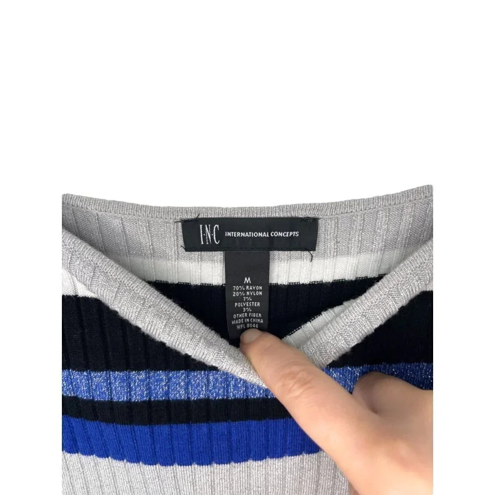 INC International Concepts Metallic Striped‎ Sweater size M